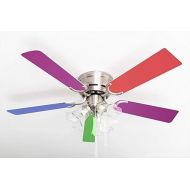 Pepeo - Kisa Ceiling Fan with Lighting | Fan with Pull Switch in Silver with Multicolour Reversible Blades, Diameter 105 cm (Colour: Brushed Nickel, Multicolour/Pastel)