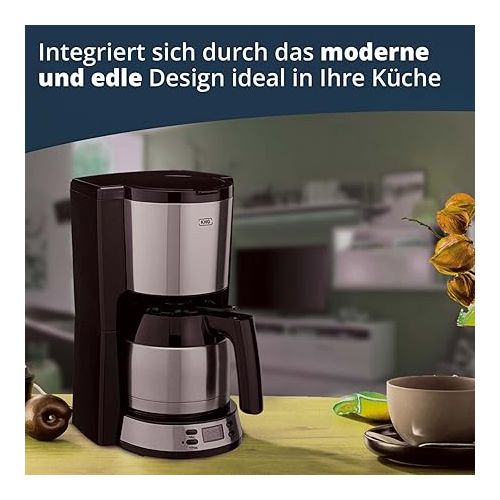  KHG TKA-183SE Plastic/Stainless Steel Coffee Machine in Black/Silver with Stainless Steel Thermal Jug 1 Litre Capacity for 8 Cups Permanent Filter Automatic Shut-Off LCD Display