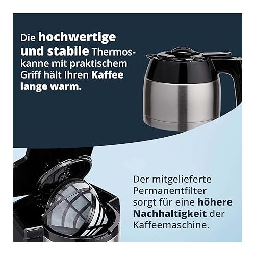  KHG TKA-183SE Plastic/Stainless Steel Coffee Machine in Black/Silver with Stainless Steel Thermal Jug 1 Litre Capacity for 8 Cups Permanent Filter Automatic Shut-Off LCD Display