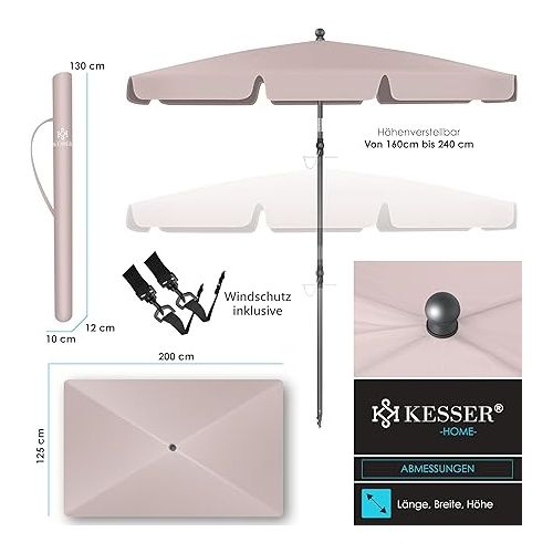  KESSER® Rectangular Parasol for Balcony, Garden & Patio, Garden Umbrella, Patio Umbrella, 200 x 125 cm, Taupe, taupe