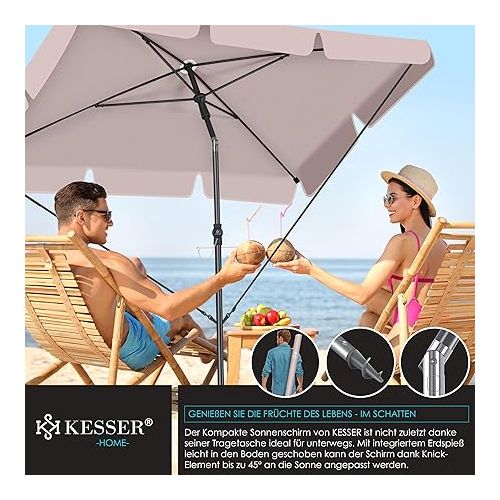  KESSER® Rectangular Parasol for Balcony, Garden & Patio, Garden Umbrella, Patio Umbrella, 200 x 125 cm, Taupe, taupe