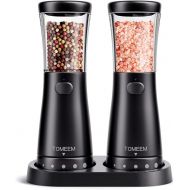 Salt and Pepper Mills Electric Set of 2 Stainless Steel (Rechargeable, LED Lighting, with Adjustable Ceramic Grinder, Cleaning Brush Brush) Spice Mill Electrically Adjustable, Black