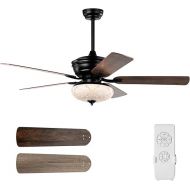 RELAX4LIFE Ceiling Fan with Lighting & Remote Control, Quiet Fan with 5 Fan Blades, 3 Air Flow Levels & 4 Timer Settings, for Living Room, Dining & Bedroom, 132 cm (Black)