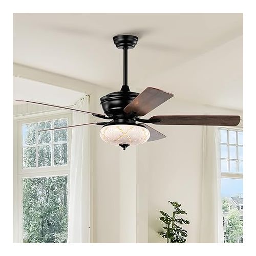  RELAX4LIFE Ceiling Fan with Lighting & Remote Control, Quiet Fan with 5 Fan Blades, 3 Air Flow Levels & 4 Timer Settings, for Living Room, Dining & Bedroom, 132 cm (Black)