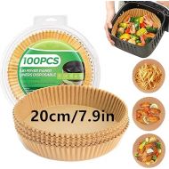 Baking Paper Airfryer Round, Pack of 100 Airfryer Baking Paper Non-Stick Waterproof Oil-Proof Disposable Trays Air Fryer Parchment Paper Liner for Hot Air Fryer Frying Pan Oven Microwave (7.9 inches)