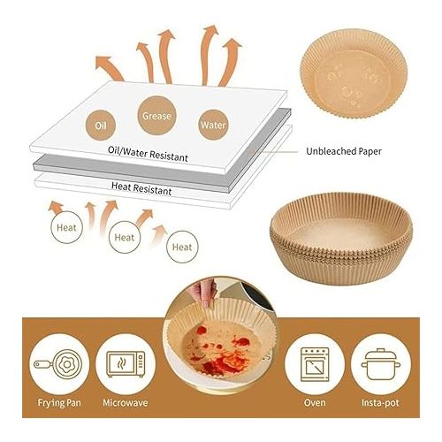  Baking Paper Airfryer Round, Pack of 100 Airfryer Baking Paper Non-Stick Waterproof Oil-Proof Disposable Trays Air Fryer Parchment Paper Liner for Hot Air Fryer Frying Pan Oven Microwave (7.9 inches)