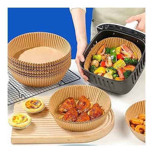  Baking Paper Airfryer Round, Pack of 100 Airfryer Baking Paper Non-Stick Waterproof Oil-Proof Disposable Trays Air Fryer Parchment Paper Liner for Hot Air Fryer Frying Pan Oven Microwave (7.9 inches)