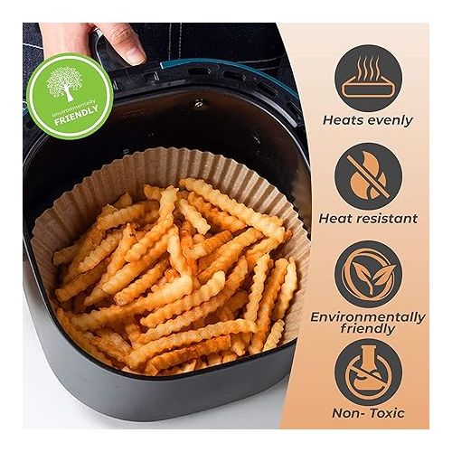  Baking Paper Airfryer Round, Pack of 100 Airfryer Baking Paper Non-Stick Waterproof Oil-Proof Disposable Trays Air Fryer Parchment Paper Liner for Hot Air Fryer Frying Pan Oven Microwave (7.9 inches)