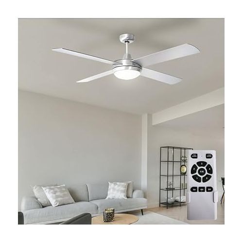  etc-shop LED Ceiling Fan with Remote Control Timer 5 Levels Flight and Return 132 cm Silver