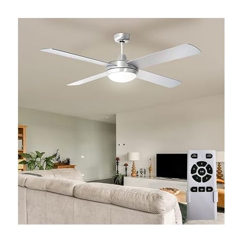  etc-shop LED Ceiling Fan with Remote Control Timer 5 Levels Flight and Return 132 cm Silver