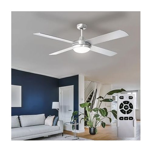  etc-shop LED Ceiling Fan with Remote Control Timer 5 Levels Flight and Return 132 cm Silver