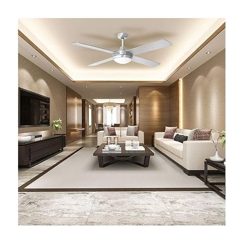  etc-shop LED Ceiling Fan with Remote Control Timer 5 Levels Flight and Return 132 cm Silver