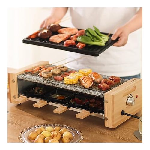  Swiss Pro+ Raclette Persons 8 - Raclette Machine with Non-Stick Coating - Raclette Large 1200 W - Racklette Grill for 8 People - Ceramic - Black