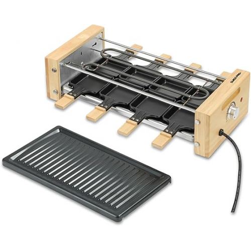  Swiss Pro+ Raclette Persons 8 - Raclette Machine with Non-Stick Coating - Raclette Large 1200 W - Racklette Grill for 8 People - Ceramic - Black