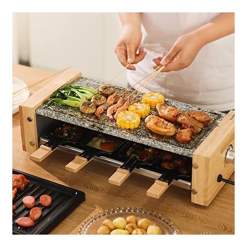  Swiss Pro+ Raclette Persons 8 - Raclette Machine with Non-Stick Coating - Raclette Large 1200 W - Racklette Grill for 8 People - Ceramic - Black