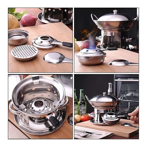  Fondue Burner, Taozoey Accessories for Fondue Burner, Portable Mini Alcohol Cooker, Mini Chocolate Fondue Set, Windproof, Stainless Steel, for Outdoor Fondue, Hiking, Picnic