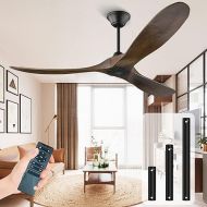 MSHENUED Ceiling Fan Wood Without Lighting, 3 Blades Fan with Remote Control (6 Speeds), Energy-Saving DC Motor Quiet for Bedroom, Farmhouse, Porch (132 cm / 52 inches, Brown)