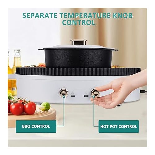  BAOSHISHAN Elektrischer Hot Pot mit Grill 2-in-1 Tischgrill Elektrisch 42cm Grillplatte Elektrogrill mit 2 Temperaturregelung Kapazitat fur 5-7 Person 2000W 220V (Abnehmbarem Hot Pot)