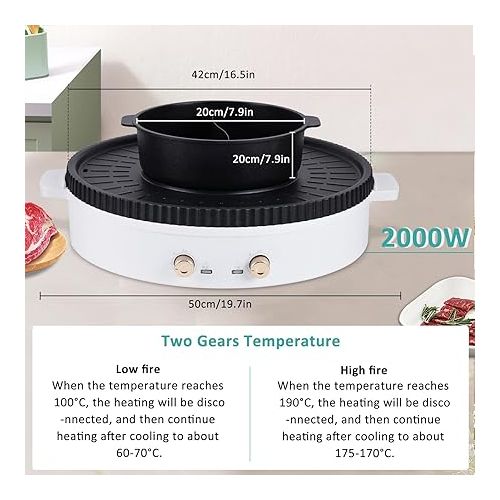  BAOSHISHAN Elektrischer Hot Pot mit Grill 2-in-1 Tischgrill Elektrisch 42cm Grillplatte Elektrogrill mit 2 Temperaturregelung Kapazitat fur 5-7 Person 2000W 220V (Abnehmbarem Hot Pot)