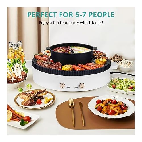  BAOSHISHAN Elektrischer Hot Pot mit Grill 2-in-1 Tischgrill Elektrisch 42cm Grillplatte Elektrogrill mit 2 Temperaturregelung Kapazitat fur 5-7 Person 2000W 220V (Abnehmbarem Hot Pot)