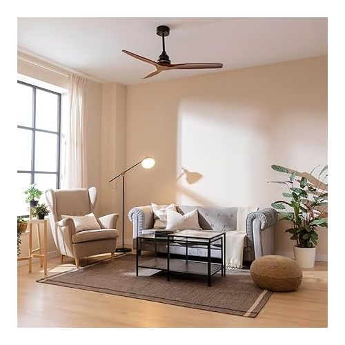  Cecotec EnergySilence Aero 580 Ceiling Fan. Output of 65 W with Powerful Motor, 52 Inches (132 cm), 3 Blades, Timer, 3 Speeds Select, Summer/Winter Function, Black/Walnut