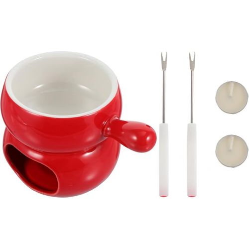  Glazed Ceramic Fondue Pot Set: Kitchen Fondue Pot Set Chocolate Fondue Cheese Fondue Cups with Forks Porcelain Melt Pot Butter Warmer Bowl for Chocolate Brewing Party