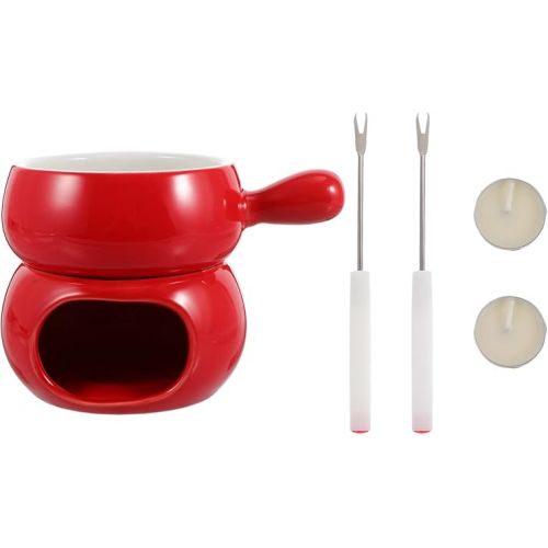  Glazed Ceramic Fondue Pot Set: Kitchen Fondue Pot Set Chocolate Fondue Cheese Fondue Cups with Forks Porcelain Melt Pot Butter Warmer Bowl for Chocolate Brewing Party