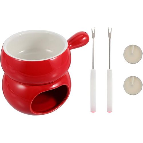  Glazed Ceramic Fondue Pot Set: Kitchen Fondue Pot Set Chocolate Fondue Cheese Fondue Cups with Forks Porcelain Melt Pot Butter Warmer Bowl for Chocolate Brewing Party