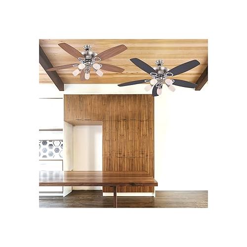  Globolightings Ceiling Fan with Lighting and Pull Switch Quiet - Fan Ceiling with Light - 5 Blades Can be Mounted on Both Sides - Ceiling Light with Fan Bedroom 3 Levels - Diameter 130 cm