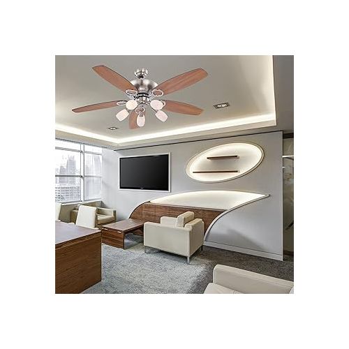  Globolightings Ceiling Fan with Lighting and Pull Switch Quiet - Fan Ceiling with Light - 5 Blades Can be Mounted on Both Sides - Ceiling Light with Fan Bedroom 3 Levels - Diameter 130 cm