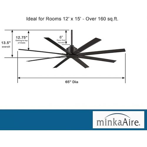  MINKA-AIRE F896-65-CL, Xtreme H2O Deckenventilator in Kohle-Finish mit Fernbedienung und zusatzlichem 61-cm-Downrod-Stab