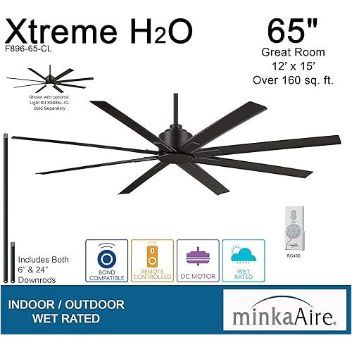  MINKA-AIRE F896-65-CL, Xtreme H2O Deckenventilator in Kohle-Finish mit Fernbedienung und zusatzlichem 61-cm-Downrod-Stab