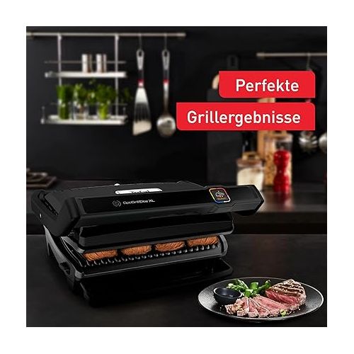  Tefal OptiGrill Elite XL Contact Grill, 16 Programmes, Digital Display with Cooking Level Display, Removable XL Plates, Electric Grill, Black, GC760812