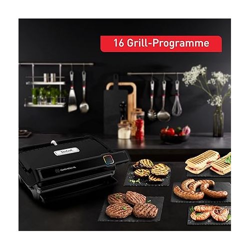  Tefal OptiGrill Elite XL Contact Grill, 16 Programmes, Digital Display with Cooking Level Display, Removable XL Plates, Electric Grill, Black, GC760812