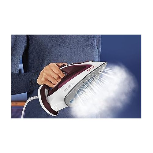  Tefal FV5716 Easygliss Plus Steam Iron | 190 g/min Steam Boost | Vertical Steam | XL Water Filling Opening | Stable Shelf | Durilium AirGlide Soleplate | White/Bordeaux