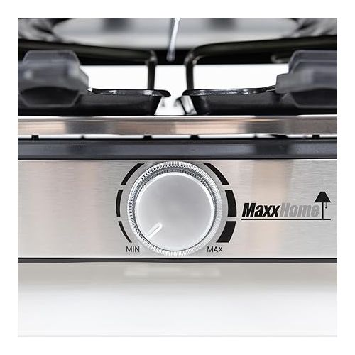  MaxxHome - Raclette Fondue Electric Table Grill, 1400 W, for 8 People, 8 Pans, Removable Grill with Fondue Device and Stone Top, 8 Wooden Stands, Black