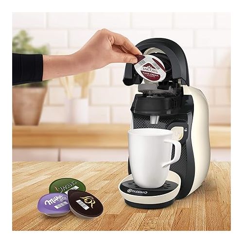  Tassimo Happy Capsule Machine TAS1007 Coffee Machine by Bosch, Over 70 Drinks, Fully Automatic, Suitable for All Cups, Space-Saving, 1400 Watt, Cream/Anthracite