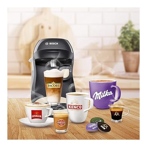  Tassimo Happy Capsule Machine TAS1007 Coffee Machine by Bosch, Over 70 Drinks, Fully Automatic, Suitable for All Cups, Space-Saving, 1400 Watt, Cream/Anthracite