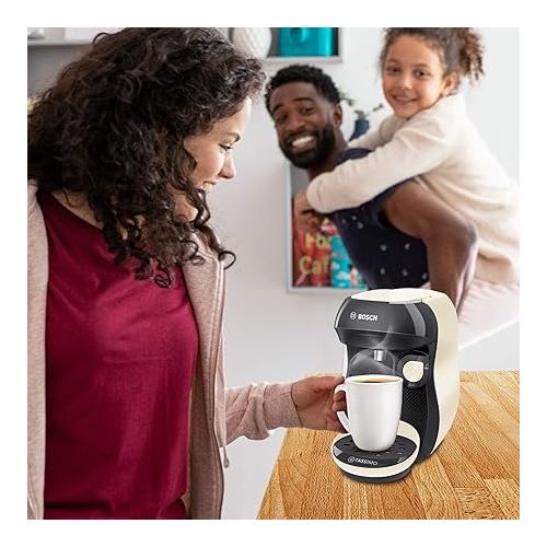  Tassimo Happy Capsule Machine TAS1007 Coffee Machine by Bosch, Over 70 Drinks, Fully Automatic, Suitable for All Cups, Space-Saving, 1400 Watt, Cream/Anthracite