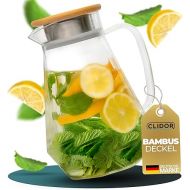 CLIDOR ® - Glass carafe - 1.5 litre (reinforced glass thickness) carafe for hot and cold drinks - drip-free spout - water carafe - glass teapot - robust glass carafe with lid - 1.5L water jug