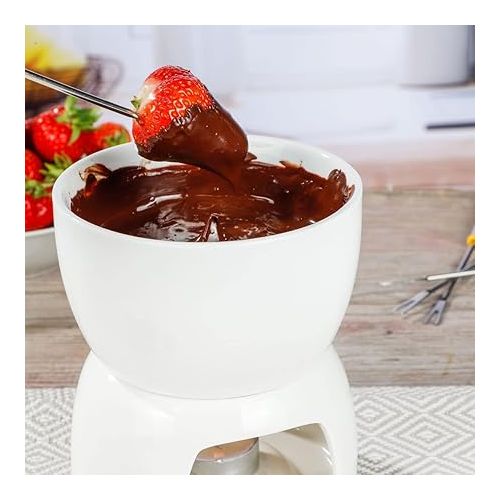  BALOU Chocolate Fondue Set of 6, 450 ml, Chocolate Fondue Set Made of Porcelain, Chocolate Fondue Set for Tea Light