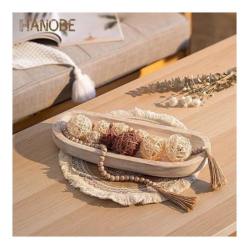  Hanobe Wooden Bowl Decorative Wooden Tray Decorative Bowl: Large Tray Rectangular Key Tray Wood Longitudinal 42 cm Key Bowl Candles Plate Fruit Bowl Table Decorative Tray Natural