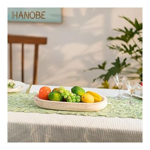  Hanobe Wooden Bowl Decorative Wooden Tray Decorative Bowl: Large Tray Rectangular Key Tray Wood Longitudinal 42 cm Key Bowl Candles Plate Fruit Bowl Table Decorative Tray Natural