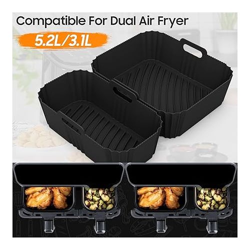  8 Pieces Hot Air Fryer Accessories for Tefal 5.2L & 3.1L Dual Fryer, Air Fryer Silicone Insert, Silicone Mould Hot Air Fryer for Lakeland/Tower/Salter Large & Small 2 Drawers Fryer