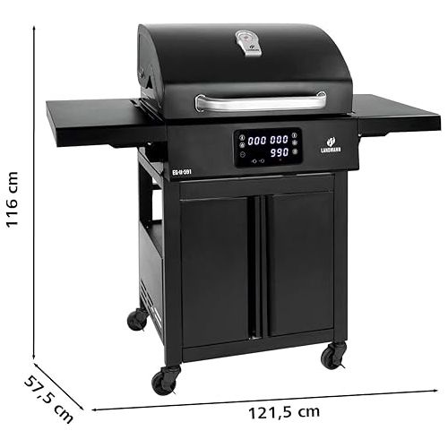  LANDMANN Electric Grill Trolley EG-II-591 Powerful Standing Grill with 2 Meat Thermometers and Lid Thermometer Without Gas & No Charcoal Grill Surface Approx. 59 x 40.5 cm 3200 W [Black]