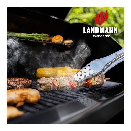  LANDMANN Electric Grill Trolley EG-II-591 Powerful Standing Grill with 2 Meat Thermometers and Lid Thermometer Without Gas & No Charcoal Grill Surface Approx. 59 x 40.5 cm 3200 W [Black]