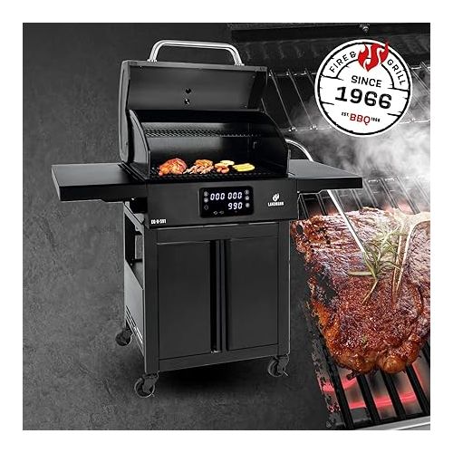  LANDMANN Electric Grill Trolley EG-II-591 Powerful Standing Grill with 2 Meat Thermometers and Lid Thermometer Without Gas & No Charcoal Grill Surface Approx. 59 x 40.5 cm 3200 W [Black]