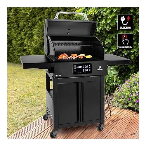  LANDMANN Electric Grill Trolley EG-II-591 Powerful Standing Grill with 2 Meat Thermometers and Lid Thermometer Without Gas & No Charcoal Grill Surface Approx. 59 x 40.5 cm 3200 W [Black]