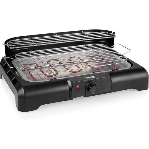  Princess 01.112250.01.001 Electric BBQ with Side Shelves 112250 Electric Stand Grill with Base Black, Plastic, 1 Load, Multicoloured