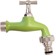 Schlafer 435320 - Outlet Valve 1/2 Inch Brass, Ball Outlet Valve - 20.95 mm 1/2 Inch - Ideal as Outdoor Tap - Adjustable Garden Fitting, Colour Green with Automatic Connection for Hose